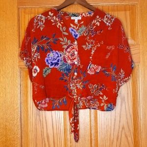 Patrons of Peace Stitch Fix Harlee Tie Front Crop Top Burnt Orange Floral Sz S